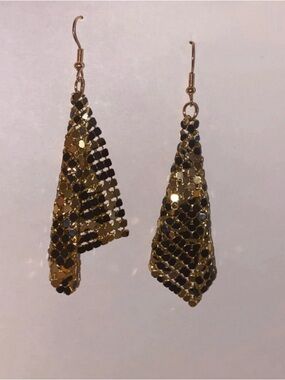Gold and Black Mesh Drop Earrings - Women Jewelry